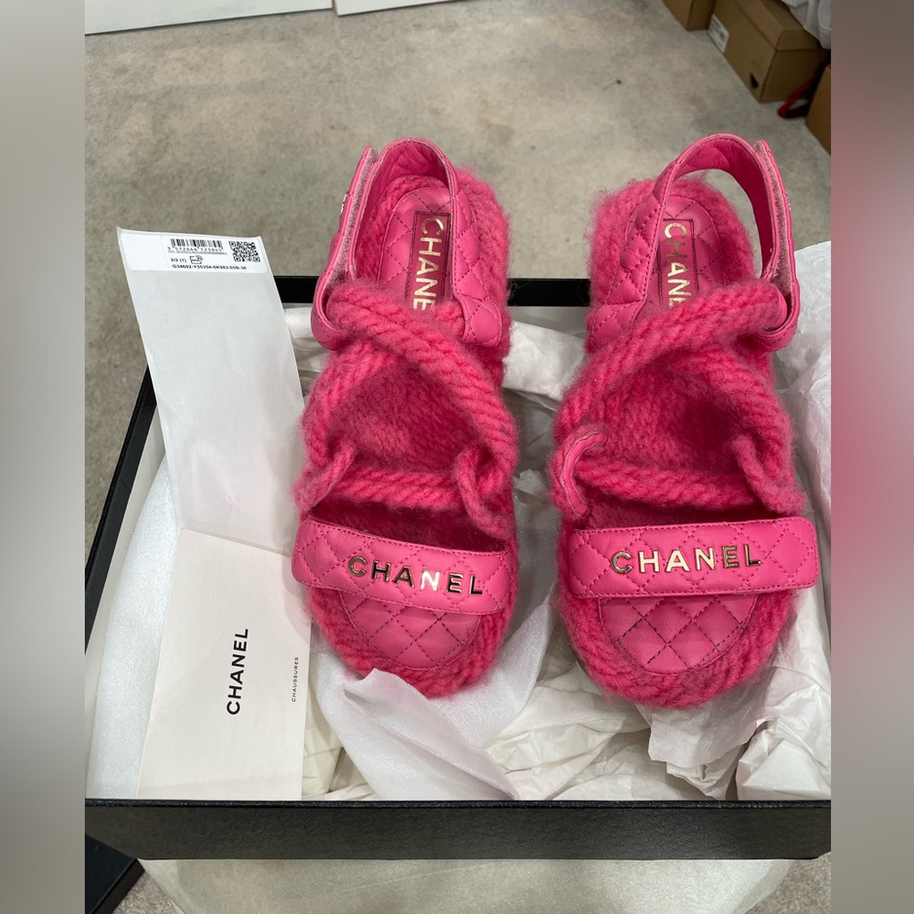 CHANEL Dad Cord Sandals- Pink